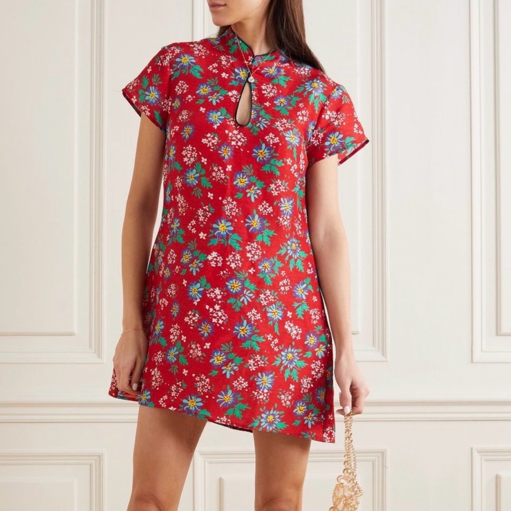 RIXO Red Floral Lolita Mini Dress